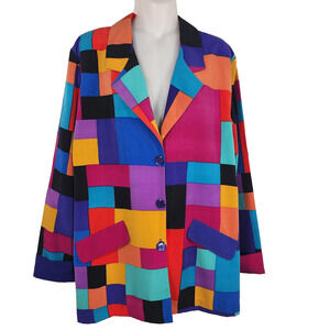 Vintage Peter Popovitch 80’s Colorful Colorblock Patchwork Blazer Jacket Size L